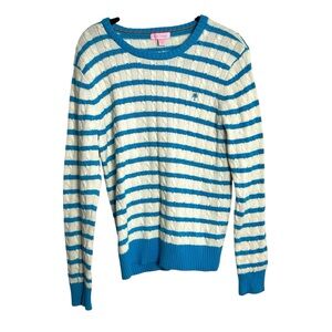lilly pulitzer light blue & white striped cable knit sweater EUC size L